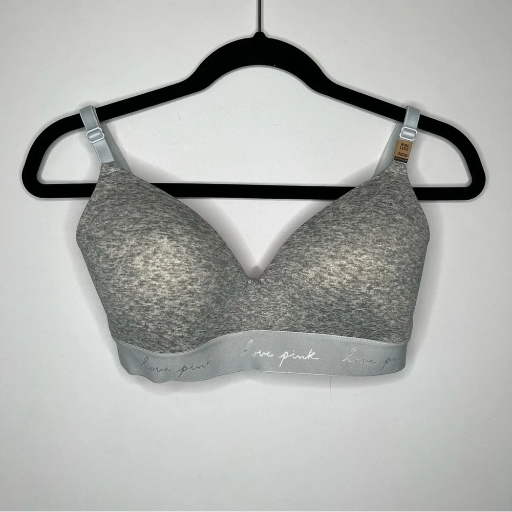 PINK Wear Everywhere Wireless Lightly Lined Bra Heather Grey Size 32DD (E) - Picture 2 of 10